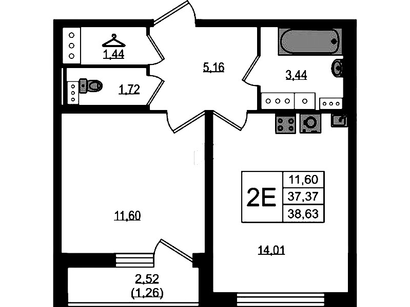 1-комнатная квартира 38.63 м², 15/19 эт., ЖК «Master Place»